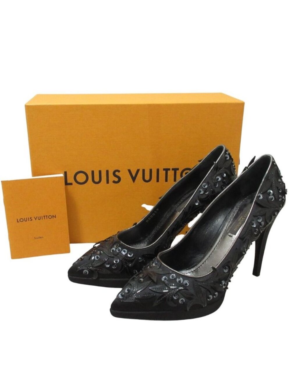 Louis Vuitton Botanical Sequin Pointed Toe Pumps Black Heel 35.5